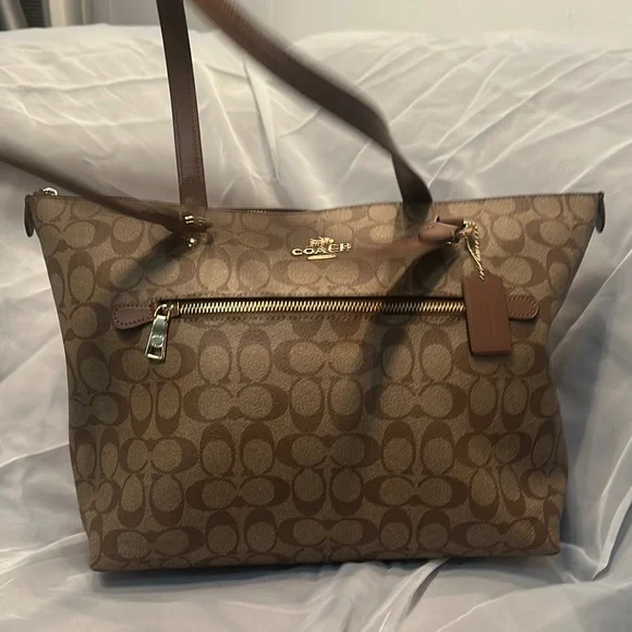 Coach | Bags | Coach Brown Signature Tote With Leather Trim | Poshmark